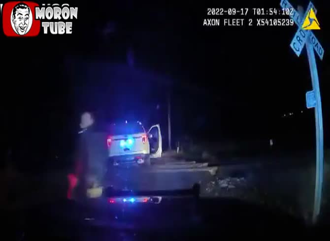 Video :A lady is taken into custody by these policemen on a train track